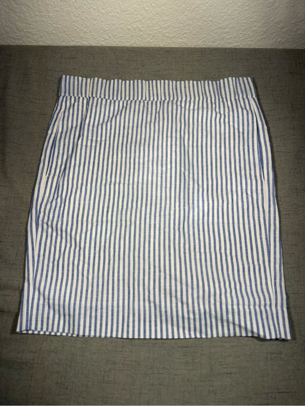 J.Crew Blue White Striped Linen Blend Pencil Skirt Pockets XS